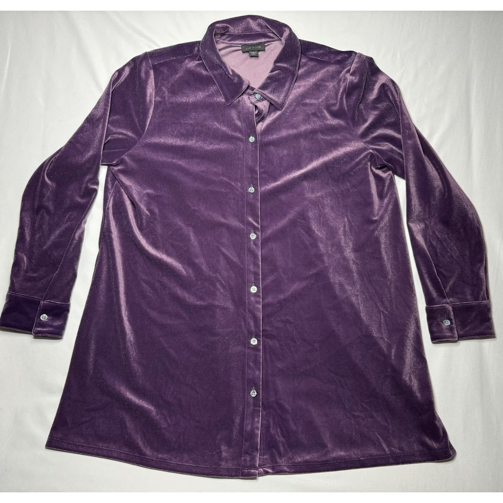 J.Jill Wearever Collection Purple Velvet Velour Shirt Size Medium Petite